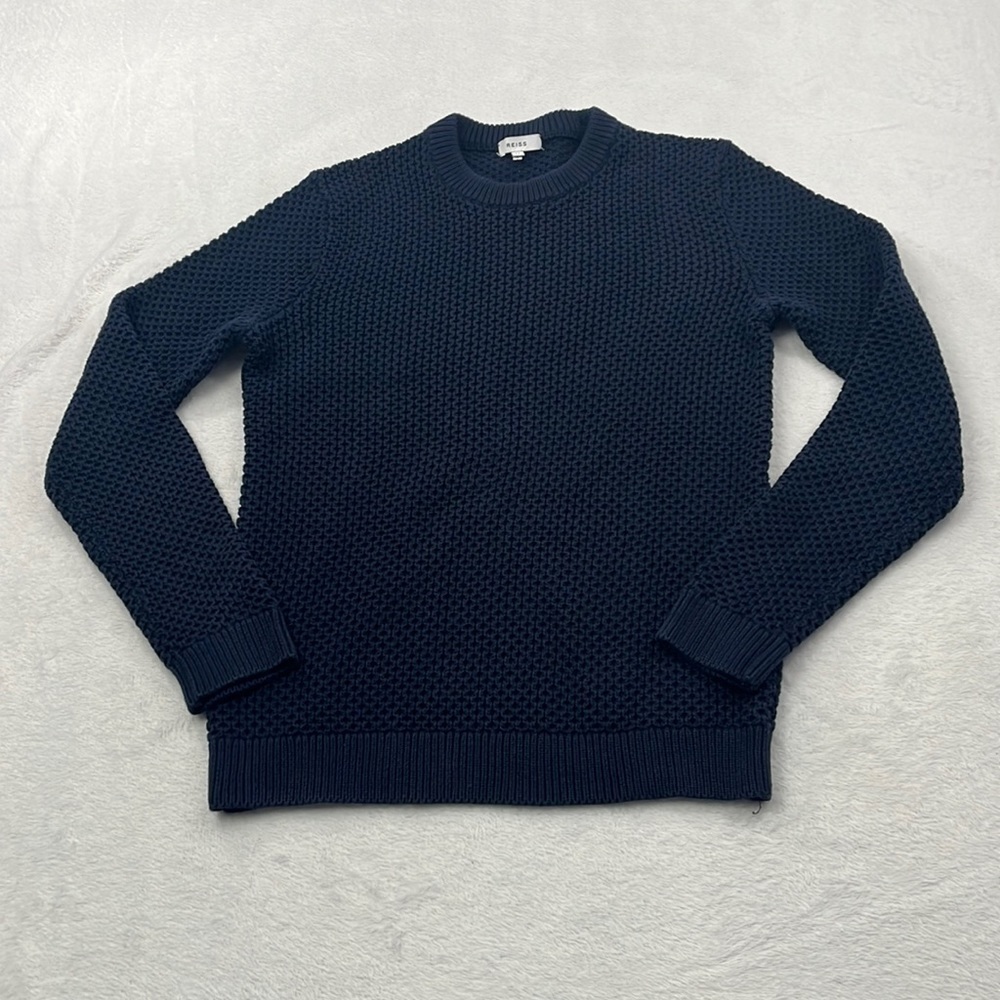 Reiss Navy Blue Textured Crewneck Sweater